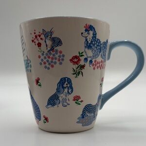 Cath Kidston White Mug with Blue Handle and Multicolor Dog & Floral Print